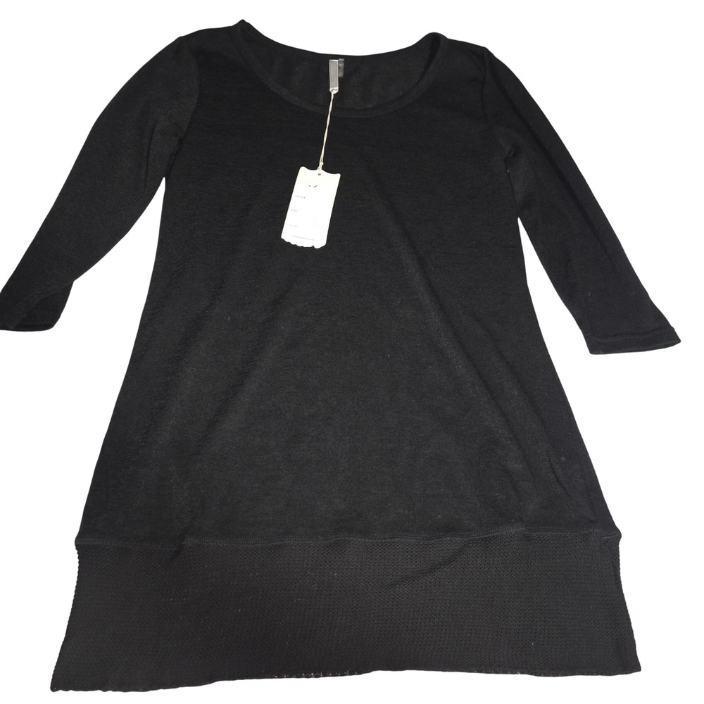 Monoreno NWT Black 3/4 Sleeve Top Knit Hem‎ Size Small